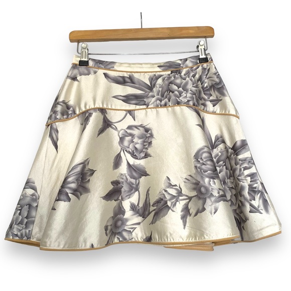 Zimmermann Dresses & Skirts - Zimmerman Skirt Mini Rose Floral Cream Grey Size 1 UK 10 Silk Cotton A Line